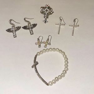 Cross Dangle Earrings, Cross Bracelet, Cross Ring